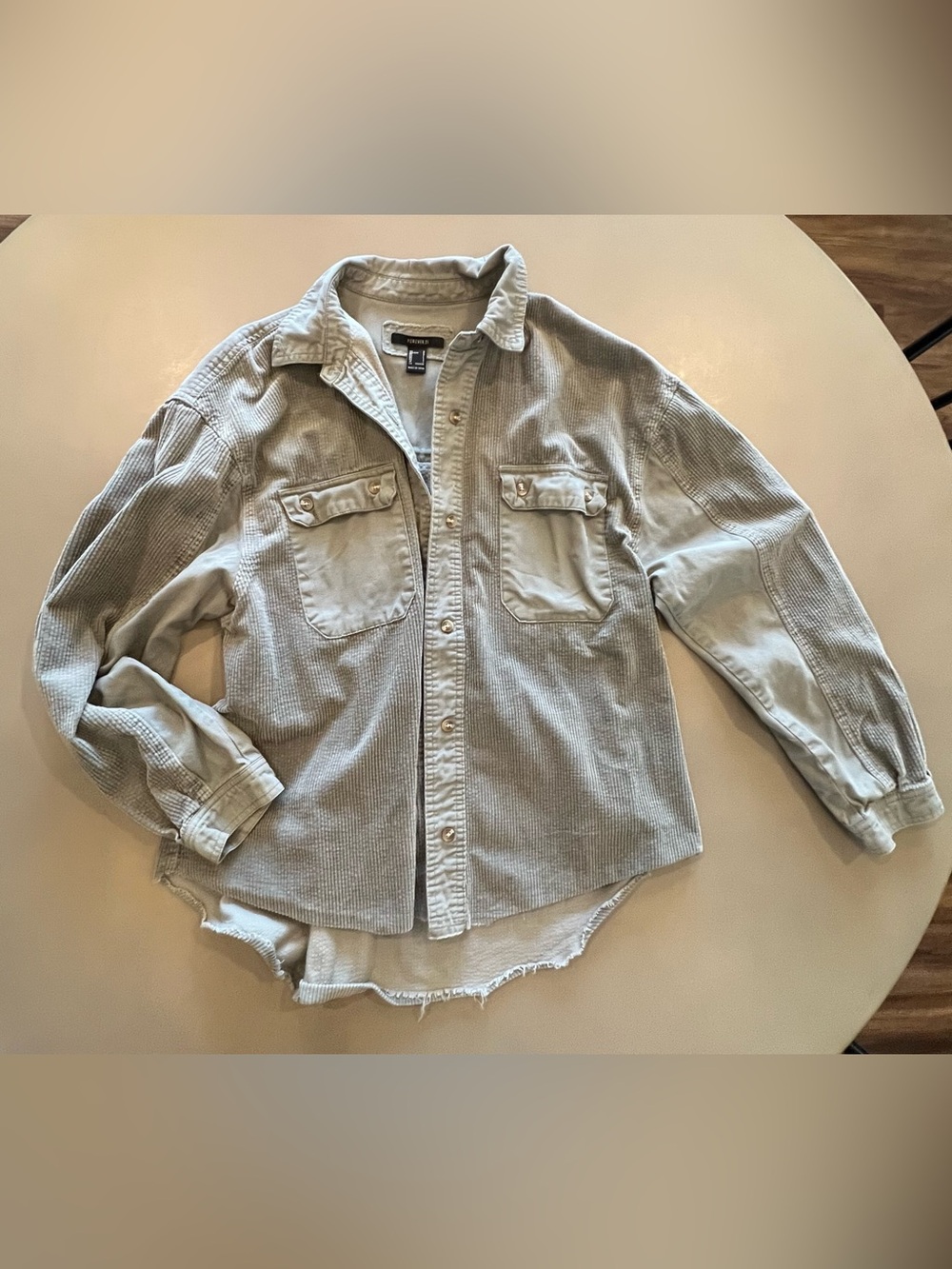 Women’s Green Corduroy Button-Up Shirt Jacket